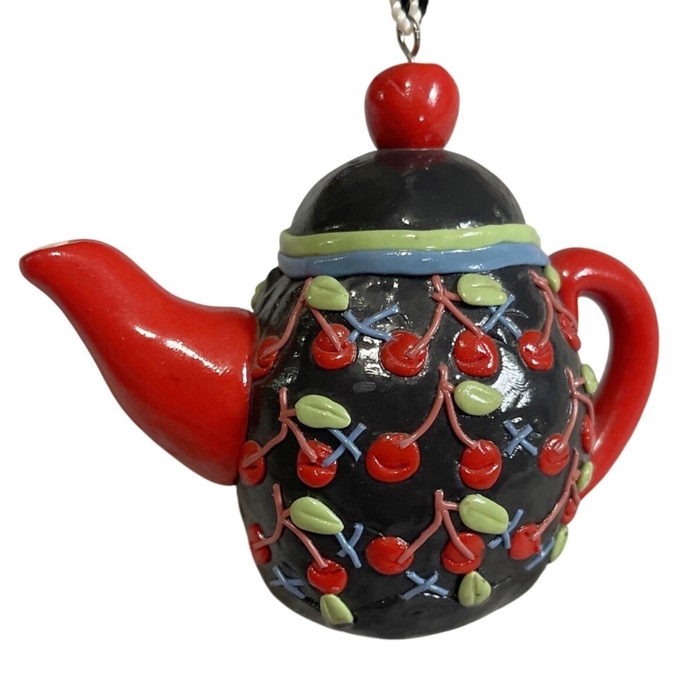 Vintage Mary Engelbreit Cherry Teapot Collection Teapot Christmas Ornament 3"
